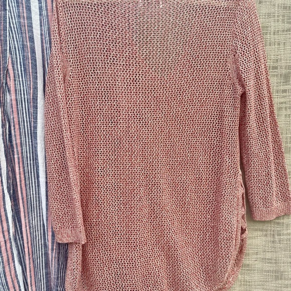 Open weave crocheted top, Nantucket red sweater, bathing suit coverup - Picture 4 of 5